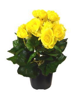 Begonia artificial plant 20 cm yellow in pot