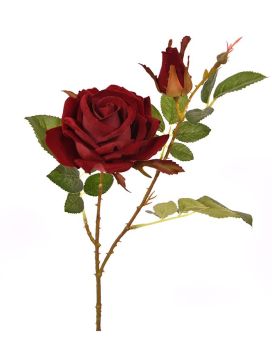 Artificial Rose Branch Velvet 60 cm burgundy